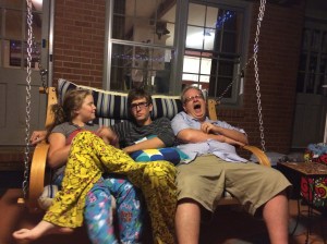 Skyler with yawning dad