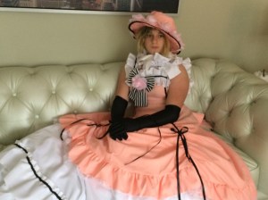 Fiona's one and only time wearing a dress. It is a COSPLAY costume from her beloved Anime.